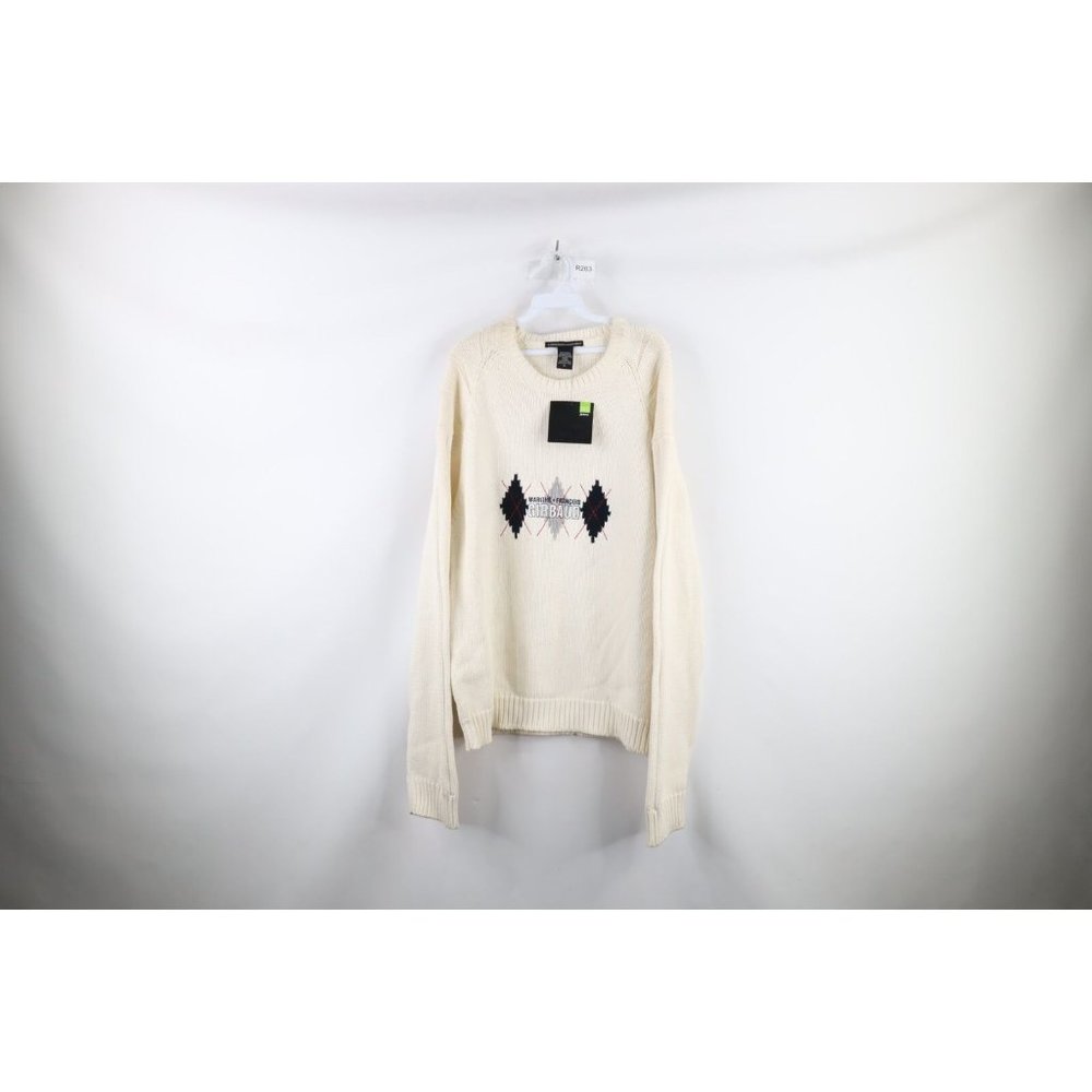 Deadstock Vtg 90s Marithe Francois Girbaud Mens XL Spell Out Argyle Knit Sweater